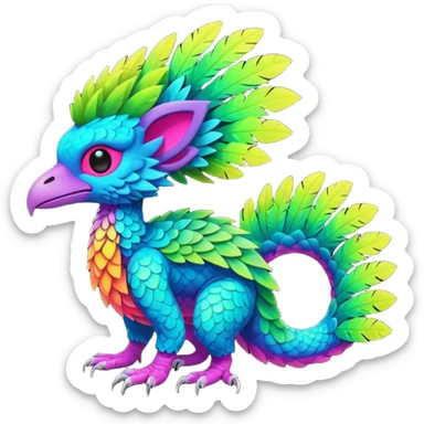 Exotic vibrant lush neon-colored Fakémon-Trico-creature (full body) sticker
