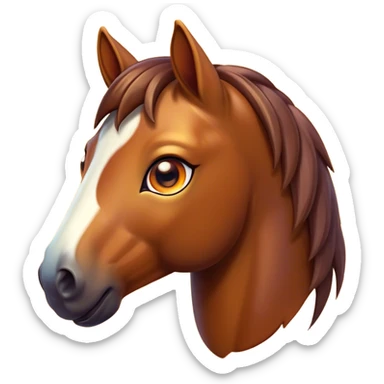 Cinematic Cute Bay Horse Portrait Emoji, Head tilted playfully and inquisitively, showcasing a glossy bay fur with a vibrant sheen and expressive amber eyes filled with curiosity, Simplified yet irresistibly adorable features, highly detailed, glowing with a warm, friendly glow, high shine, affectionate and spirited, stylized with a touch of whimsy, bright and endearing, soft glowing outline, capturing the essence of a mischievous yet loving horse, so playful it feels like it could prance out of the screen and into your arms! sticker