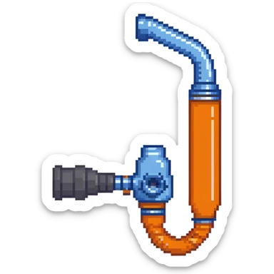 Pixelated blue VO2 max mouthpiece with breathing valve and connected tube sticker