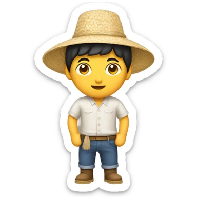Little asian man with rice farmer hat sticker