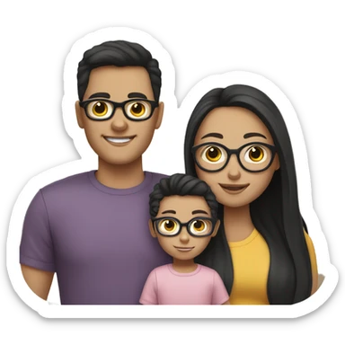 a family emoji with a big brother with glasses, younger brother and a baby sister ( white skin tone, black hair) sticker