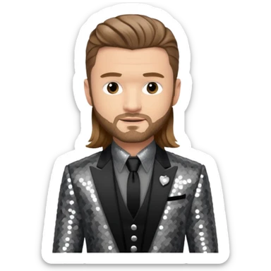 Justin Timberlake with long light brown hair, grey sequin tour outfit  sticker