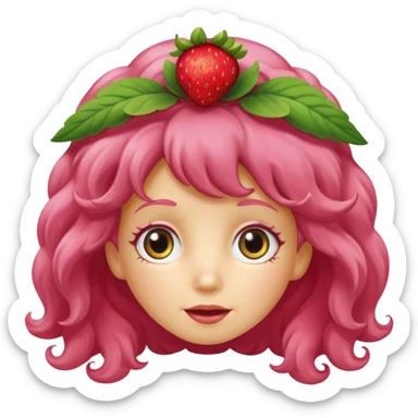 strawberry shortcake the character but with wild eyes and frizzy hair to mimic an insane person sticker
