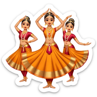 cinematic-realistic-bharatanatyam-dance-emoji,-depicted-as-an-elegant-classical-indian-dance-performance-with-graceful-poses,-intricate-costumes,-and-expressive-hand-gestures,-rendered-with-rich-textures-and-warm-dramatic-lighting sticker
