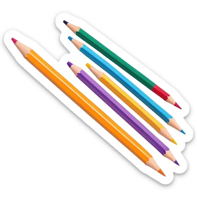 Cinematic Realistic image of a set of finely sharpened colouring pencils arranged neatly on crisp paper, rendered with vibrant hues and detailed pencil textures, illuminated by soft, creative lighting that captures the spirit of artistic expression sticker