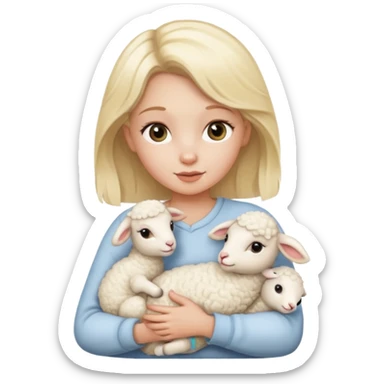 a blonde girl holding a baby lamb sticker