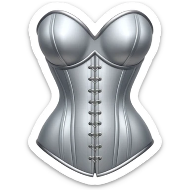 A luxury corset emoji made of silver chrome, smooth metallic curves, minimal fashion silhouette, glossy reflections, sensual high-end aesthetic, iOS emoji style, centered, clean white background sticker