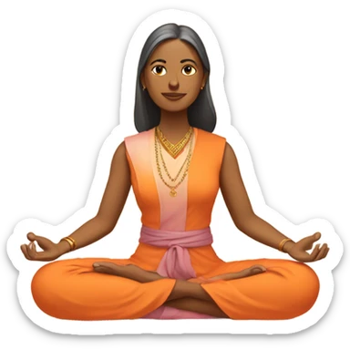 an  Indian woman, sleeveless pastel shirt
 yogi with a peaceful and meditative expression. The character should be wearing an orange robe, symbolizing traditional yogic attire. The yogi can be sitting in a lotus position sticker