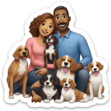 A dog mom and dad with their puppies no human  sticker