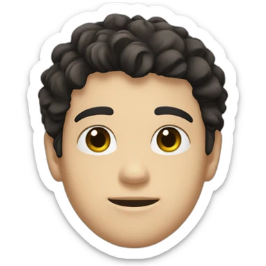 A 24 year old white male with black hair that is short and shaggy, light brownish greenish eyes, square face with a mildly feminine vibe sticker