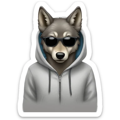 wolf wearing sunglasses and a hoodie with a piercing in the left ear  sticker
