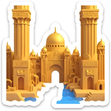 underwater city made of gold with Anunnaki motifs, domes, and pillars sticker