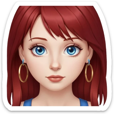 female dark red hair side bangs blue eyes long eyelashes and hoop nose ring  sticker