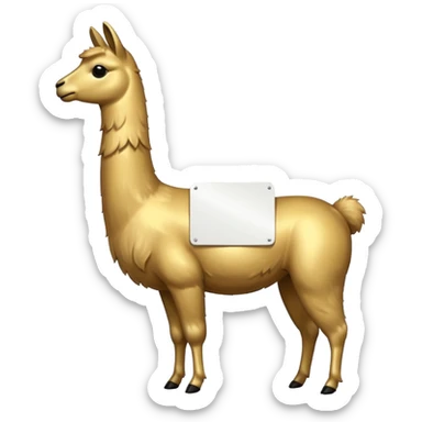 A small golden llama silhouette with a white sign on its side sticker