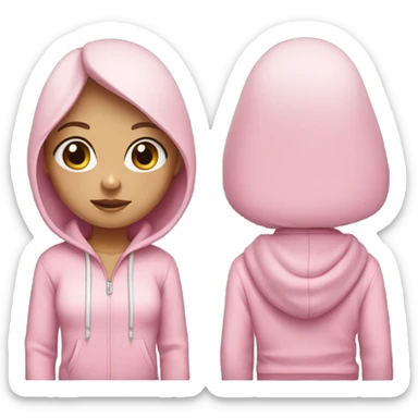 girl with bob, dark hair and white strands, light eyes, pink hoodie sticker