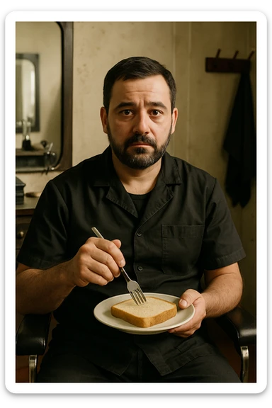 sartarosh xonada shunchaki tarelka v vilka ushlab utirsin tarelkada esa faqat non bulsin kayfiyati xam urtacha bulsin xursan bob ketmasin sticker