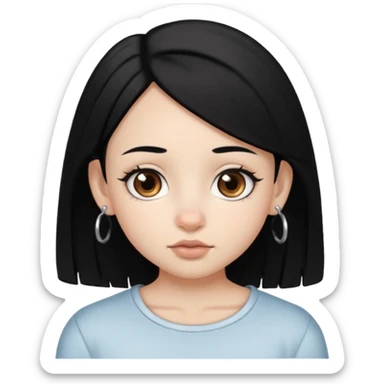Franja, cabelo preto,cor de pele branca,pirceng de argolinha no nariz,olhos grandes castanhos sticker