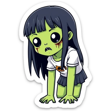 girl zombie with black long hair and bangs sticker