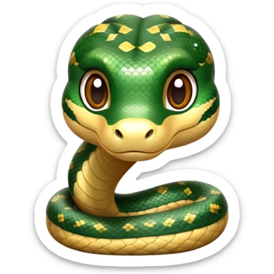 cinematic-cute-anaconda-portrait-emoji,-head-tilted-playfully-and-inquisitively,-with-a-sleek,-shimmering-body-adorned-with-detailed-scale-sriped patterns-and-round,-sparkling-eyes-full-of-wonder,-simplified-yet-irresistibly-adorable-features sticker