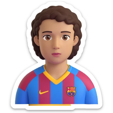 avatar of a young footballer inspired by Lamine Yamal, blue and red striped Barcelona kit, youthful features, short curly hair, brown eyes, confident expression sticker