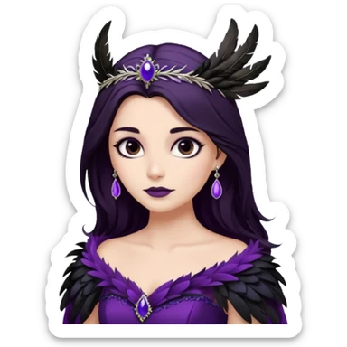 Raven Princess – feather brooch + plum gown sticker