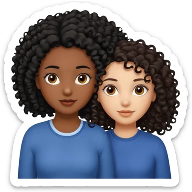 2 girl best friends. One who is African american with black hair and dark brown eyes. one who is white with curly dark brown hair and dark brown eyes. sticker
