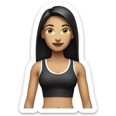 a white color woman with black long straight hair wearing a workout set and having a designer purse on her hand  sticker