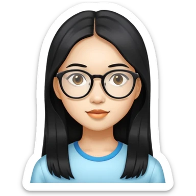 young Vietnamese girl head with very long black hair and glasses sticker