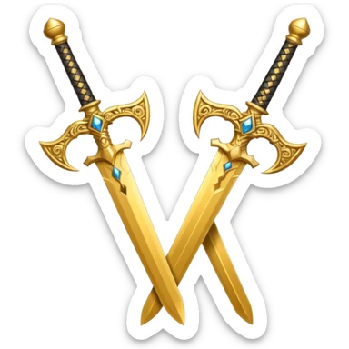 Two Golden royal swords with gold blades and gold handel sticker
