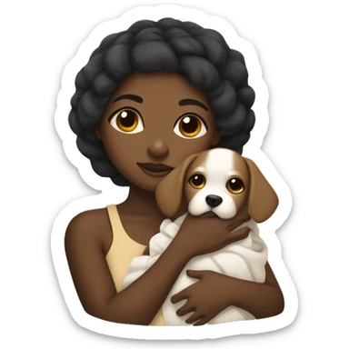 black girl wrapped in a banket with a puppy in her arms sticker