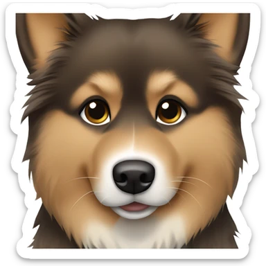 Finnish Lapphund Brown and light brown standing up his nose and face is dark brown dotted sticker