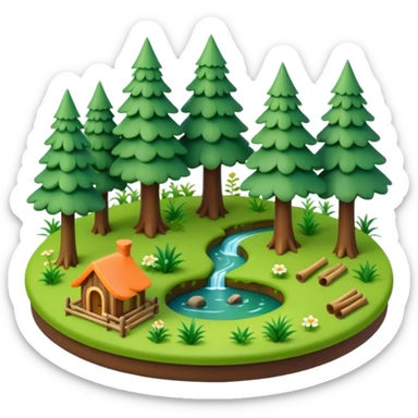 small circular forest clearing with tall trees and grass, miniature world sticker