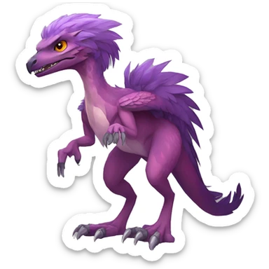 Mauve-maroon-red-violet-colored anthro-raptor-scalie-sona-Fakémon-hybrid with a mane on head and back full body sticker