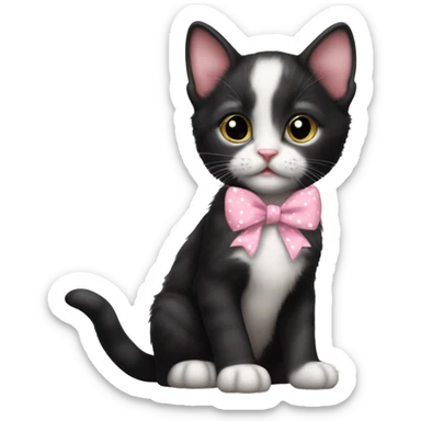 Baby Full body Tuxedo kitten with a pink polka dot ribbon Hazel eyes sticker