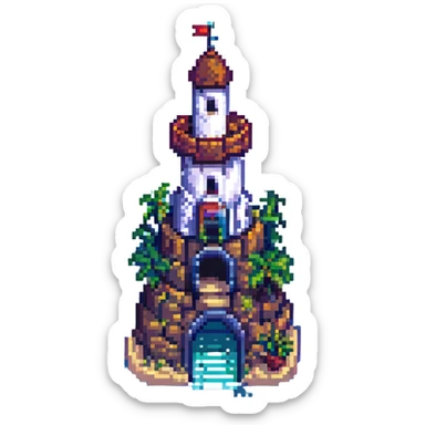 sea castle, pixel art style, detailed sticker