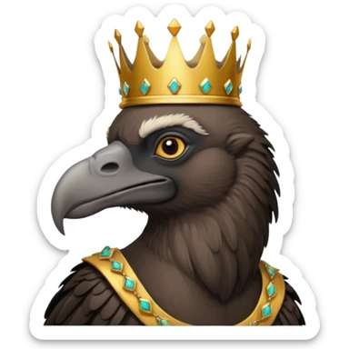 old black vulture wearing crown looking ahead sticker