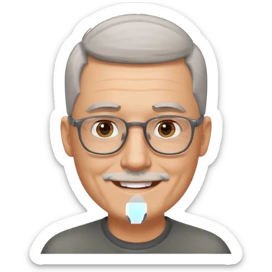 54 year old man, short shaved grey hair, goatee, glasses sticker