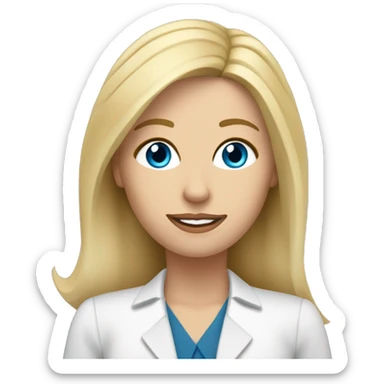 medium length Blonde hair female mortgage loan officer with hazel blue eyes with laptop sticker