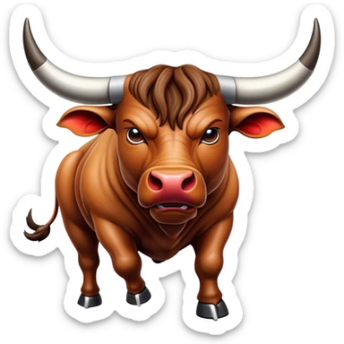 Cinematic Realistic depiction of a powerful Spanish charging bull, rendered with dynamic muscle definition and detailed, textured hide, set against a dramatic backdrop with intense, action-packed lighting sticker