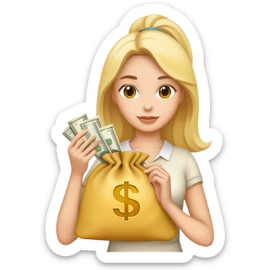 yellow woman holding money bags sticker