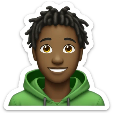 smiling black teenager boy with black locs wearing a green hoodie sticker