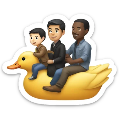 Asian man, white man, and two black man riding their own ducks sticker