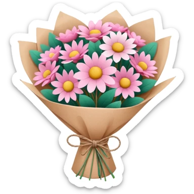 Pink Flower bouquet wrapped in kraft paper sticker
