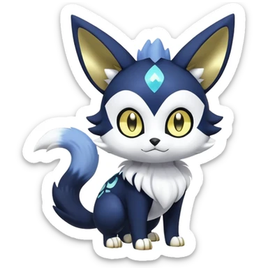 Shiny mExotic Colorfulj Excessive Mysterious Gothic Meowstic-Poochyena-Pokémon-Fakémon-hybrid-creature (full body) with pattern-markings with golden eyes sticker