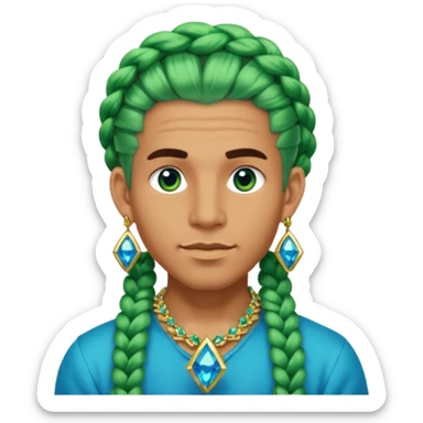 gem lover man with gem accessories excessive amount very big gem earrings green chunky braided hair and blue diamonds  sticker