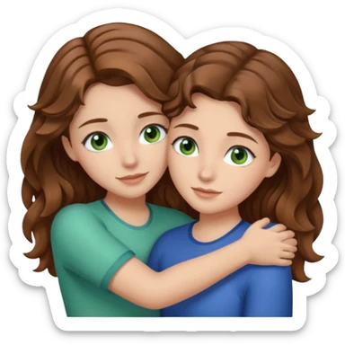 make me and my best friend togheter i have brown hair that falls on my shoulders and brown eyes and she has really long wavy light brown hair and green/blue eyes we are hugging or taking a selfie  sticker