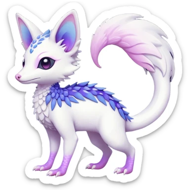  Pure-Snow-White albino hyper-realistic cute edgy with indigo-Violet-purple-pinkish-gradient markings beautiful handsome gorgeous aesthetic colorful vibrant Vernid-Trico-species-Fakemon-creature by LiLaiRa, 4 legs, 1 tail, random markings, (full body) sticker