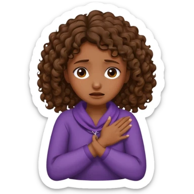 Medium  dark skin tone curly brown hair girl with her hands crossed and around her neck crying  sticker