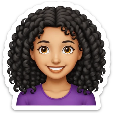 Tan skin girl with black curly hair smiling  sticker
