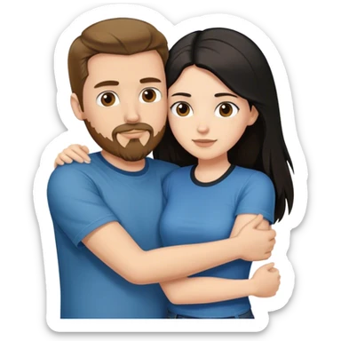 tall white guy with brown hair goatee mustache wearing t-shirt and jeans hugging a shorter white girl with long black hair sticker